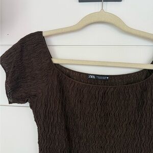 Zara Brown Smocked Blouse